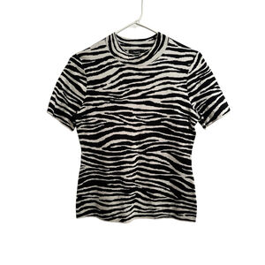 Theory Animal Print Zebra Blouse Womens M High Neck Top Professional Business